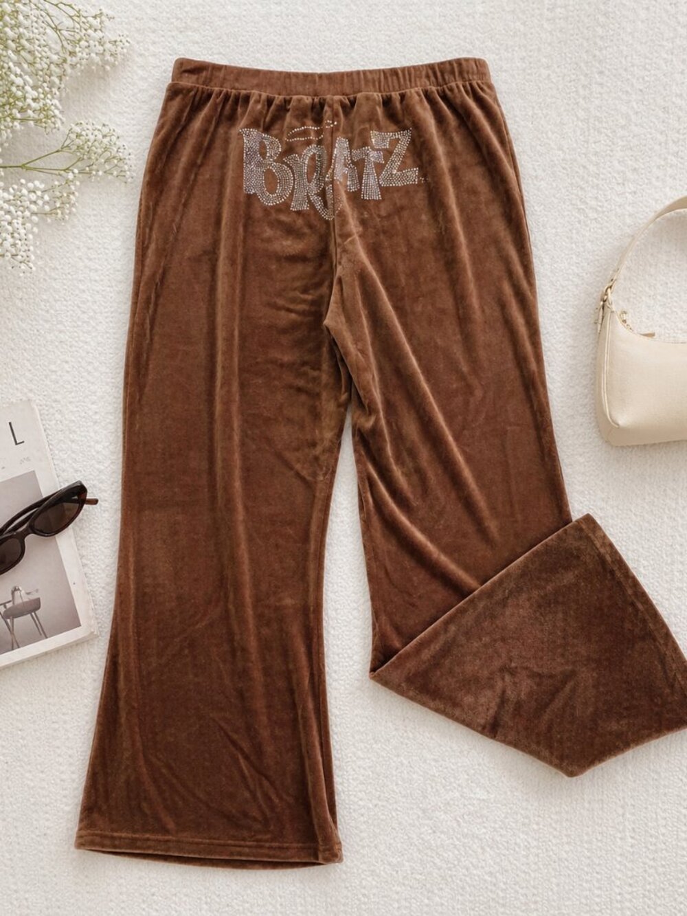 Dolls Kill x Bratz Collaboration Brown Velour Dazzle Sweat Pants Plus Size 3X